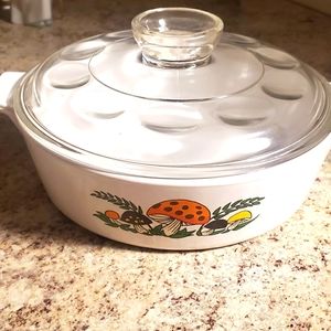 Vintage  Corning ware Merry mushroom Casserole 9 by 3